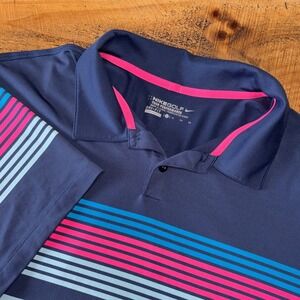Nike Golf Mens Tour Performance Navy Striped The Links at Duvi Aruba Polo XL